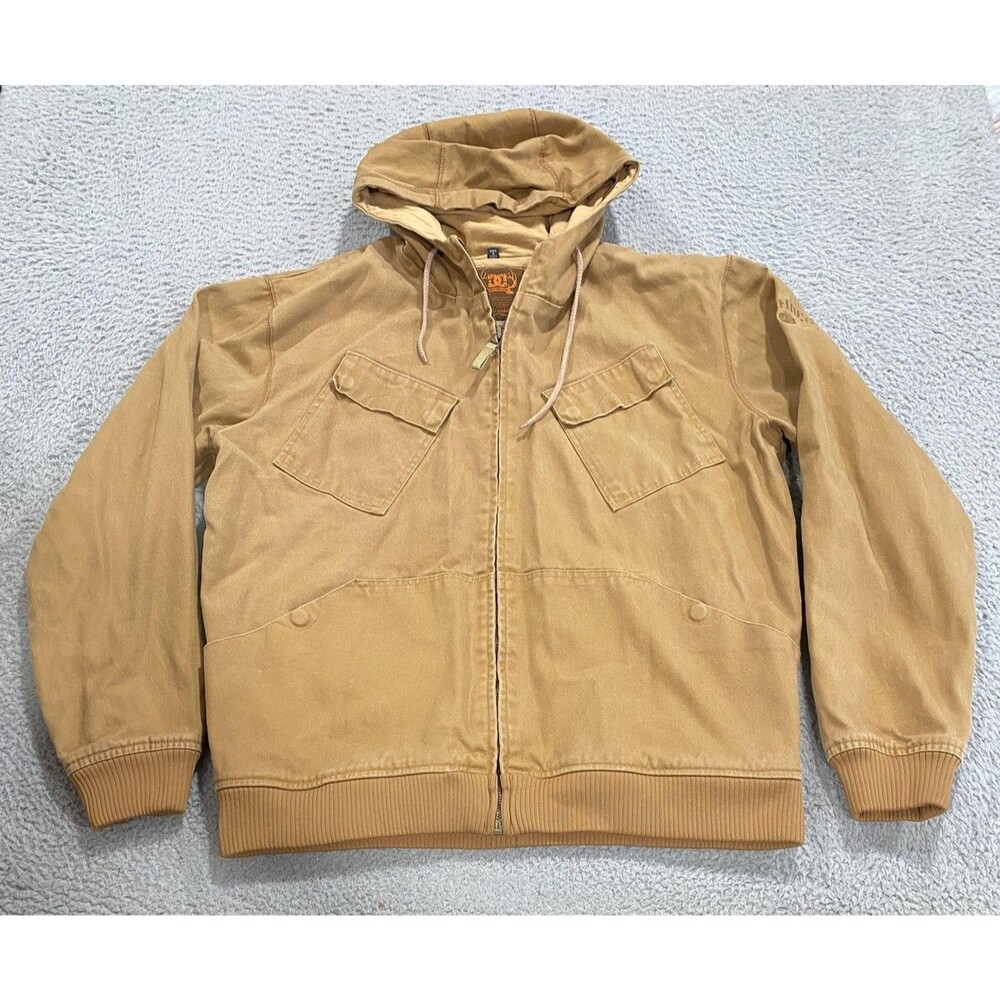 DC Shoes Jacket Mens Large Brown Canvas Hooded Full Zip Bomber Skate Workwear